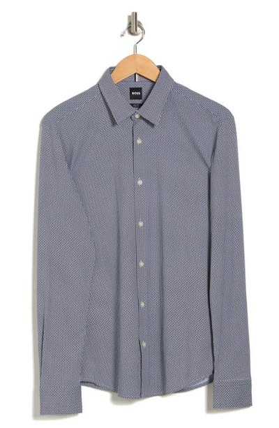 Hugo Boss Roan Long Sleeve Slim Fit Stretch Button-up Shirt In Dark Blue