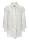 Msgm Gathered Tie-neck Houndstooth-pattern Blouse In White
