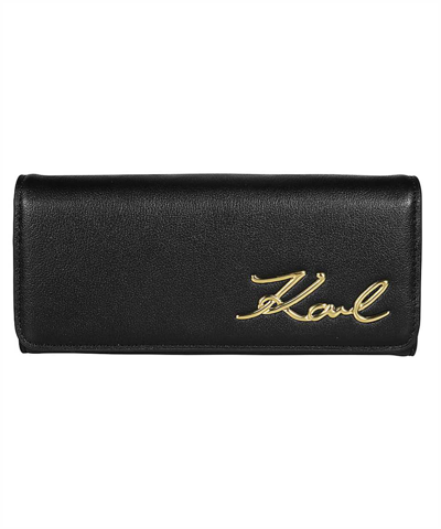Karl Lagerfeld K/signature Continental Flap Wallet In Black