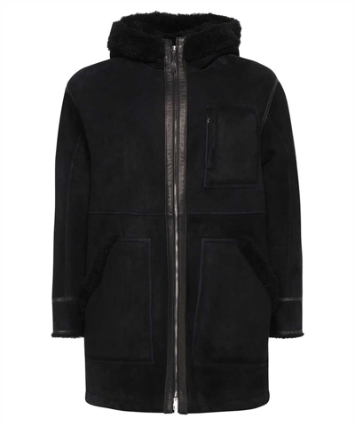 Brett Johnson Suede Leather With Shearling Coat In Black