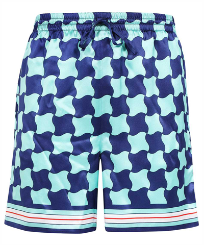 Casablanca Silk Shorts With Drawstrings In Blue