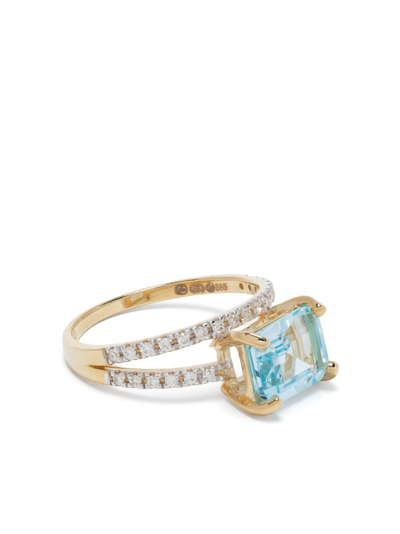 Mateo 14k Yellow Gold Point Of Focus Diamond And Topaz Ring