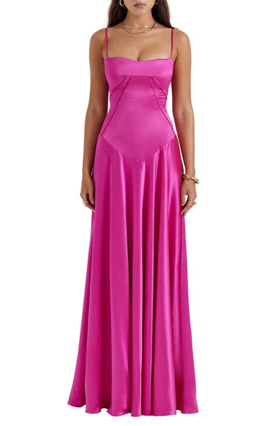 House Of Cb Womens Fuchsia Anabella Fitted-bodice Lace-up Satin Maxi Dress