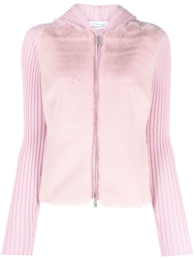 Blumarine Hooded Wool Cardigan In Pink