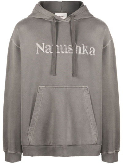 Nanushka Logo-embroidered Cotton Hoodie In Asphalt