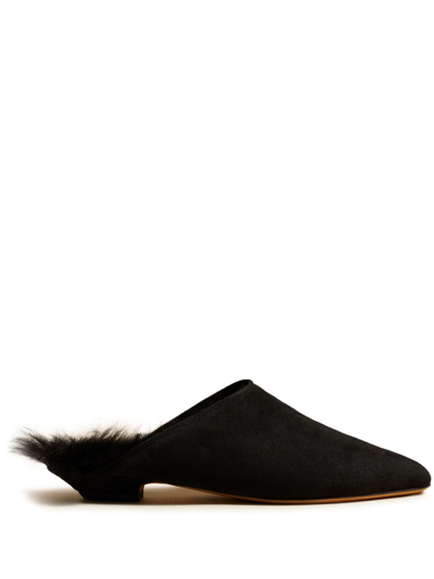 Khaite Otto Shearling-trimmed Suede Mules In Black