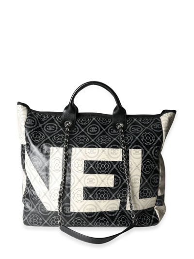 Pre-owned Chanel 2018 Camellia Logo-print Tote Bag In Black