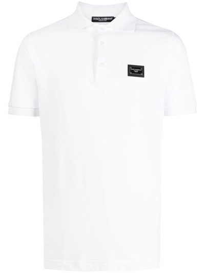 Dolce & Gabbana Metal Logo Plaque Regular Polo Shirt In White