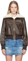 DOLCE & GABBANA BROWN FADED FAUX-LEATHER JACKET
