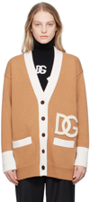 Dolce & Gabbana Logo-patch Virgin Wool Cardigan In S9000 Brown/white