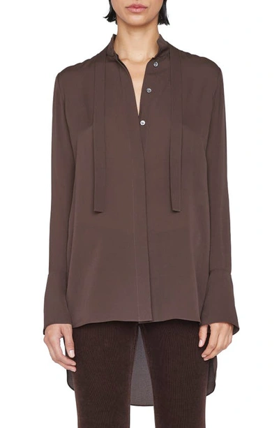 Frame Tie-front Silk High-low Blouse In Espresso