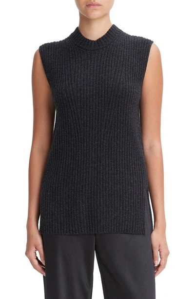 Vince Ribbed Cashmere And Wool Sleeveless Tunic Sweater In H Charcoal