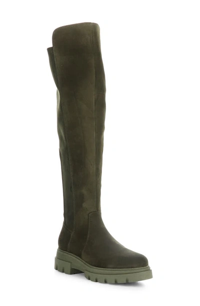 Bos. & Co. Fifth Waterproof Knee High Boot In Olive/ Khaki Suede Stretch
