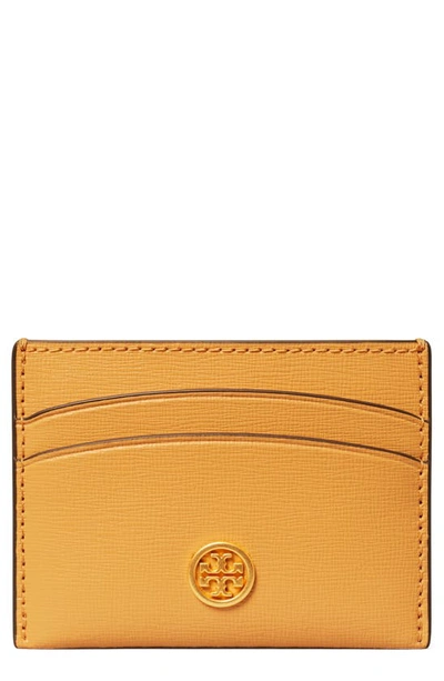 Tory Burch Robinson Leather Card Case In Light Mango