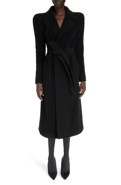 BALENCIAGA ROUND SHOULDER CASHMERE & WOOL BLEND WRAP COAT