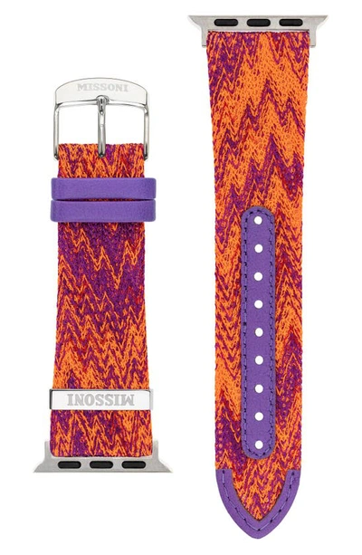 Missoni Multicolor Authentic Zigzag 24mm Textile Apple Watch® Watchband In Orange/purple
