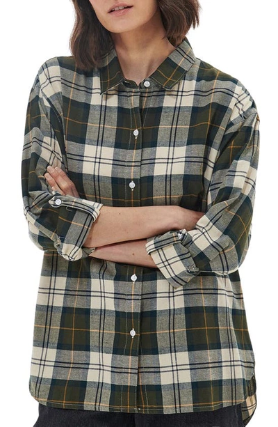 Barbour Elishaw Plaid Cotton Button-up Tunic Shirt In Beige