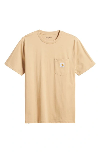 Carhartt Logo Pocket T-shirt In 07e Dusty H Brown