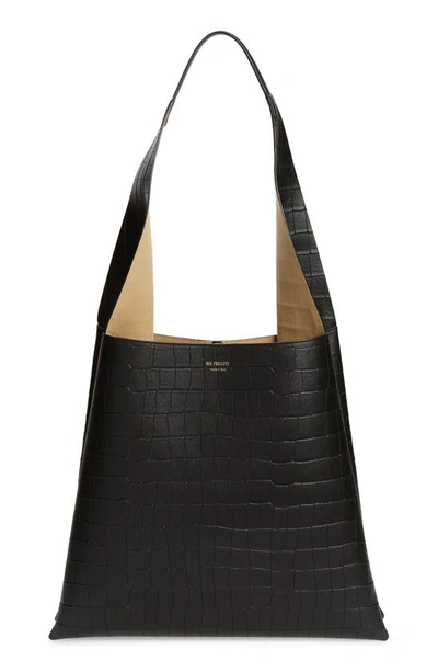 Ree Projects Nessa Soft Croc Embossed Leather Tote In Black