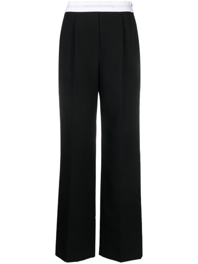 ALEXANDER WANG BLACK LOGO-WAISTBAND WOOL TROUSERS