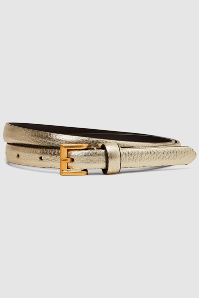 Reiss Mini - Gold Molly Mini Leather Metallic Thin Belt, M