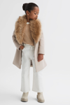 Reiss Kids' Brooks - Oatmeal Senior Fur Collar Wool Coat, Uk 12-13 Yrs