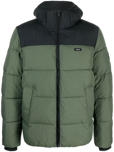 Calvin Klein Logo-patch Padded Jacket In Green