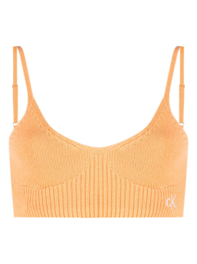 Calvin Klein Jeans Est.1978 Ribbed-knit Bralette In Orange