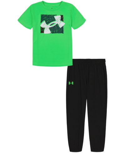 Under Armour Little Boys Big Logo Scribble T-shirt And Joggers Set In Green Screen