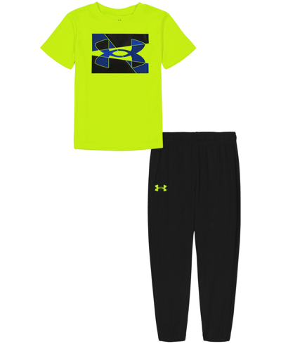 Under Armour Little Boys Lino Wave Big Logo T-shirt And Joggers Set In High Vis Yellow