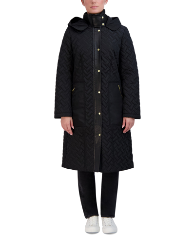 Cole Haan Women's Belted Hooded Quilted Coat, Created For Macy's In Black