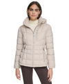 Calvin Klein Women's Petite Faux-fur-trim Hooded Puffer Coat, Created For Macy's In Smokey Taupe