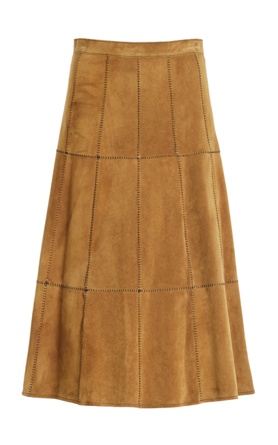 Kuzyk The Debaun Patchwork Suede Midi Skirt In Tan