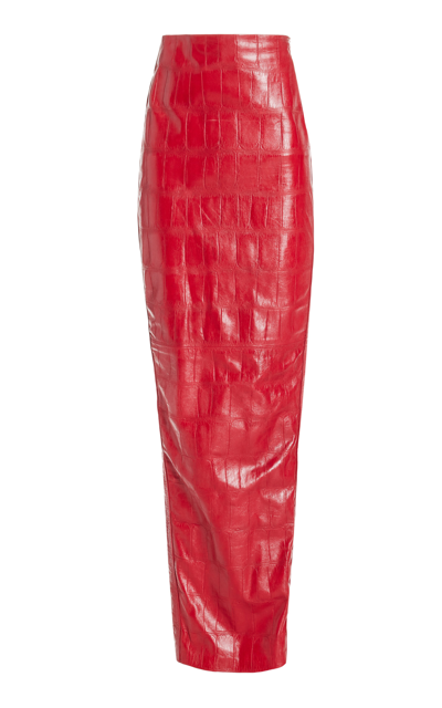 Kuzyk The Miles Embossed Leather Maxi Pencil Skirt In Red
