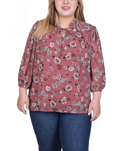 Ny Collection Plus Size 3/4 Sleeve Chiffon Blouse In Black Mauve