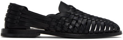 Ralph Lauren Purple Label Black Hand-woven Loafers In Blk