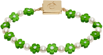 Eliou Nikola Gold-plated, Freshwater Pearl And Glass Bracelet In Green