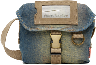 Acne Studios Light Blue Beige Post Mini Cotton Cross-body Bag In Light Blue,beige