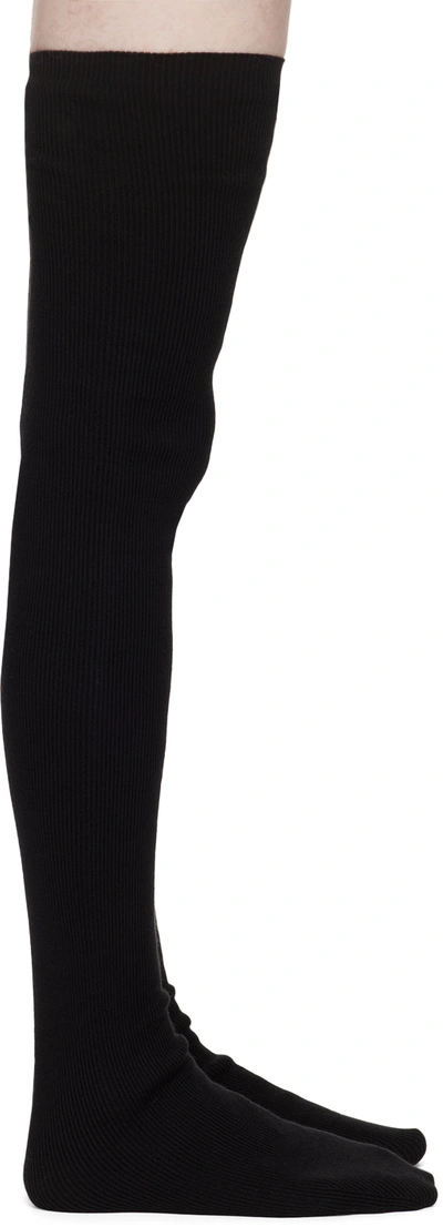 Rick Owens Thigh-length Ribbed Socks In 09 Black