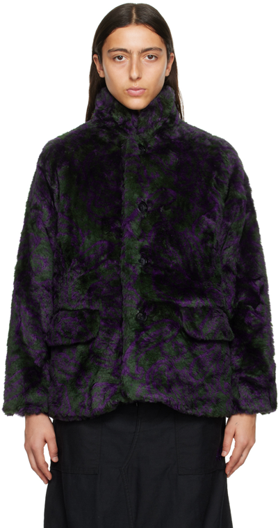 Needles Green & Purple S.c. Car Faux-fur Coat In A-green/purple