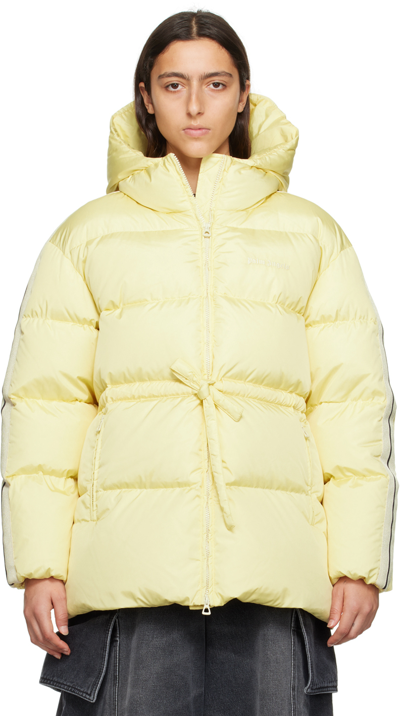 Palm Angels Yellow Belted Down Jacket In Beige