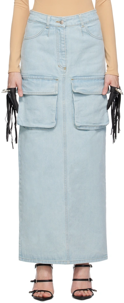 Lado Bokuchava Blue Cargo Denim Maxi Skirt In Pale Blue