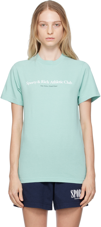 Sporty And Rich Green 'athletic Club' T-shirt In Aqua/white