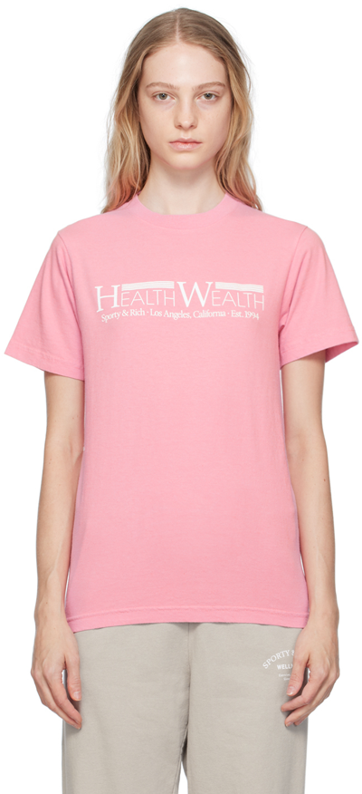 Sporty And Rich Health Wealth Slogan-print Cotton T-shirt In Pink
