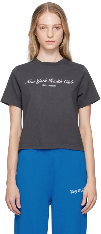 Sporty And Rich Ny Health Club Cropped Cotton T-shirt In Grey