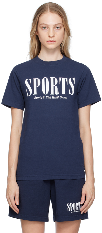 Sporty And Rich Logo-print Cotton T-shirt In Blue
