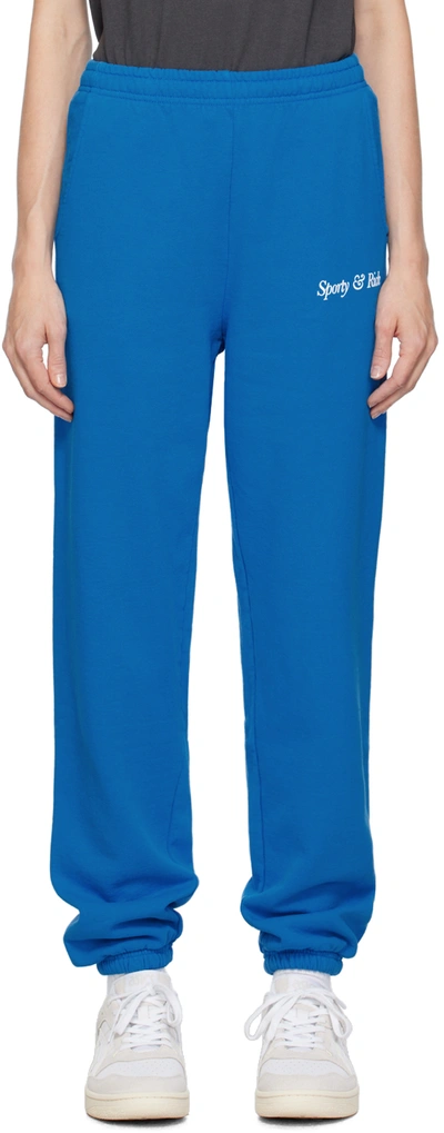 Sporty And Rich Blue Printed Lounge Pants In Royal Blue/white