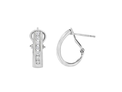 Haus Of Brilliance .925 Sterling Silver Channel Set 1/2 Cttw Lab Grown Round Diamond Omega Back Huggy Hoop Earrings In White