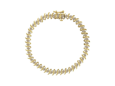 Haus Of Brilliance 10k Yellow Gold Plated .925 Sterling Silver 2.0 Cttw Diamond Alternating Wave And Round Link 7 Tenni