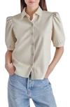 Steve Madden Jane Puff Sleeve Faux Leather Top In Bone